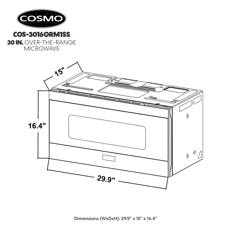 Cosmo 1.6 Cubic Feet OverTheRange Microwave with Sensor Cooking